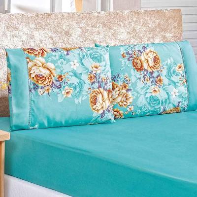 Jogo De Lençol Real Casal Padrão 3 Peças 200 Fios Ponto Palito Estampado - Jasmine Azul Floral