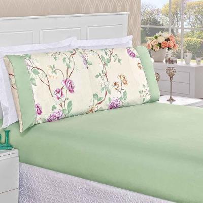 Jogo De Lençol Real Queen 3 Peças Micropercal 200 Fios Ponto Palito Estampado - Belle Floral Verde