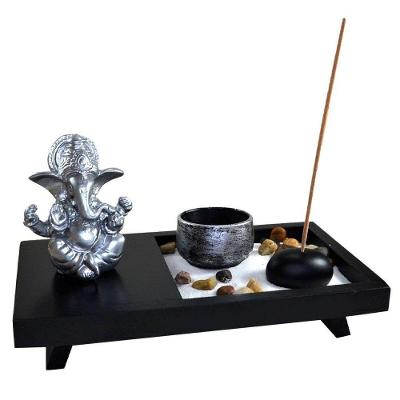 Terrário Bandeja Areia Altar Ganesha Jardim Zen Decorativo Porta Vela Incensário Madeira 10cm
