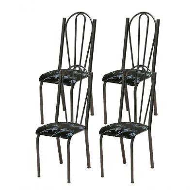 Kit 04 Cadeiras Tubular Branca 021 Assento Preto Florido Preto Florido