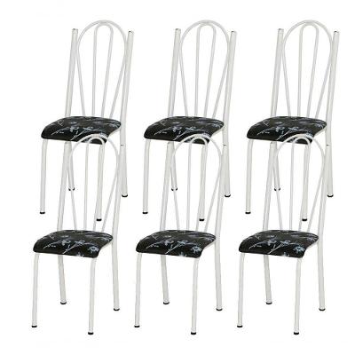 Kit 06 Cadeiras Tubular Branca 021 Assento Preto Florido Preto Florido