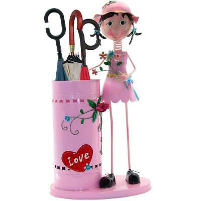 Decoração Enfeite Boneco Escultura De Metal Com Porta Guarda Chuva Rosa 84cm