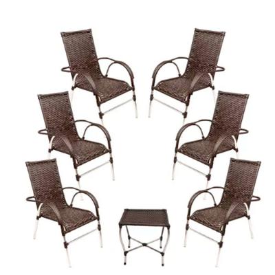 Kit 6 Cadeiras E Mesa Vênus Churrasco Trama Pedra Ferro