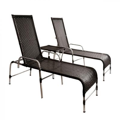 2 Cadeiras Espreguiçadeiras E Mesa Confortável Para Piscina Preto