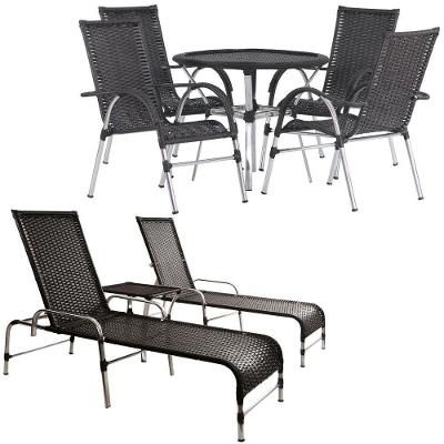 4 Cadeiras E Mesa, 2 Espreguiçadeiras E Mesa  Preto