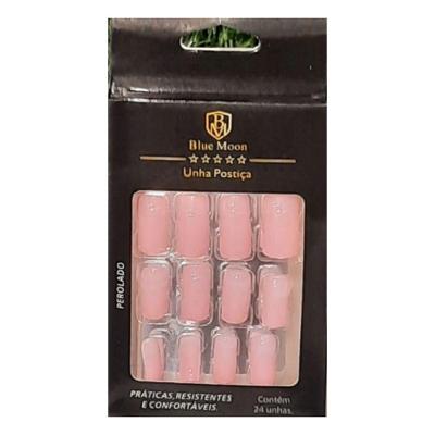 Blue Moon Unhas Postiças Rosa Autocolantes Tamanho Médio (24 Unidades)