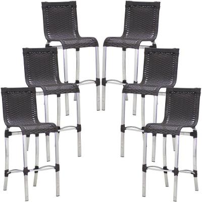 Conjunto De 6 Banquetas Haiti Em Alumínio Para Cozinha Trama Preto