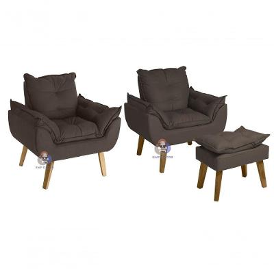 Kit 02 Poltrona-cadeira Decorativa E Puff Glamour Opala Marrom Smf Decor