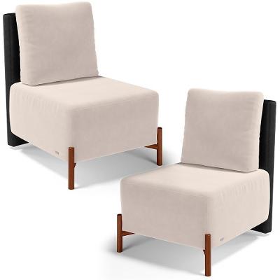 Kit 02 Poltronas Decorativas De Estar Living Hungria L02 Couríssimo Preto Suede Bege