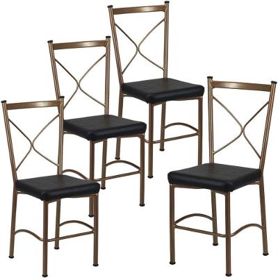 4 Cadeira Buffet Em Alumínio Para Cozinha, Restaurante, Bronze Com Preto