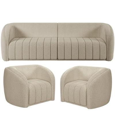 Kit Sofá 04 Lugares Para De Estar 252 Cm Com 02 Poltronas Lazio M03 Bouclê Bege