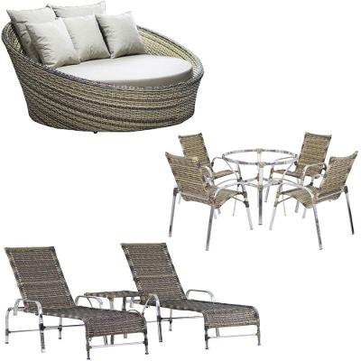 4 Cadeiras + 2 Mesa + 2 Espreguiçadeiras + 1 Chaise Trama Capuccino