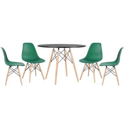 Mesa Redonda Eames 100 Cm Preto + 4 Cadeiras Eiffel Dsw Verde Escuro