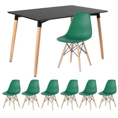 Mesa De Jantar Retangular Eames 80 X 120 Cm Preto + 6 Cadeiras Eiffel Dsw Verde Escuro
