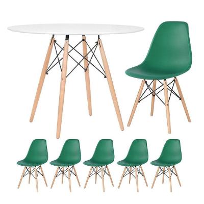 Mesa Redonda Eames 100 Cm Branco + 5 Cadeiras Eiffel Dsw Verde Escuro