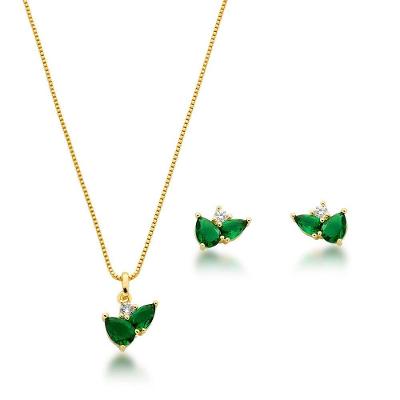 Conjunto Colar E Brincos Em Zirconias Coloridas Banhado A Ouro 18k