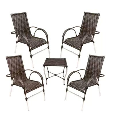 Kit 4 Cadeiras Poltrona E Mesa De Centro Vênus Trama Pedra Ferro