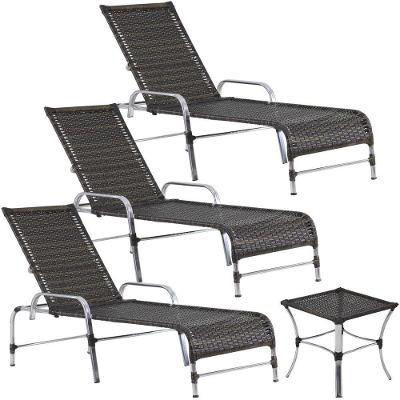 3 Espreguiçadeiras Catar Com Mesa Garden Para Piscina Trama Pedra Ferro