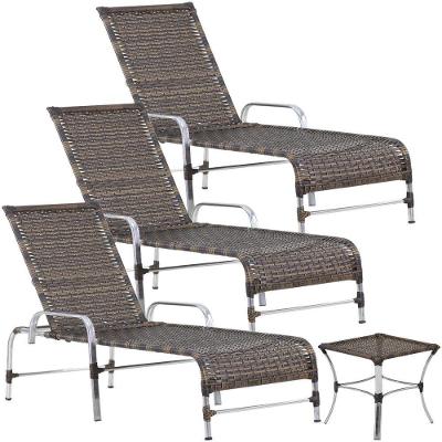 3 Espreguiçadeiras Catar Com Mesa Garden Para Piscina Trama Argila