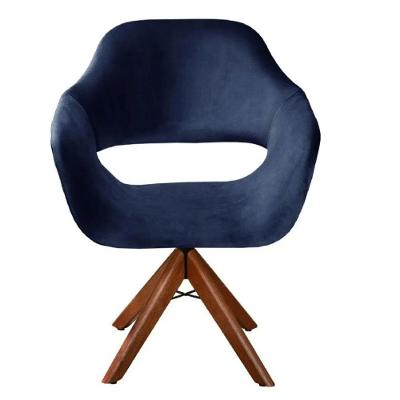 Poltrona Decorativa Zara Pé Giratório Em Madeira Azul Marinho
