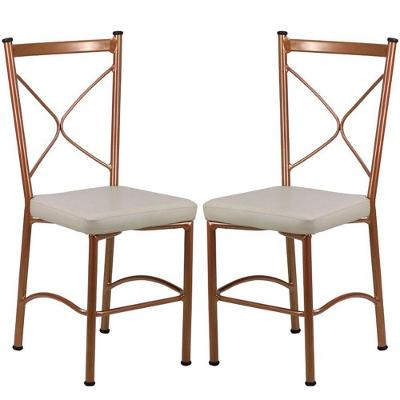 2 Cadeira Buffet Em Alumínio Para Cozinha, Restaurante, Bronze Com Bege