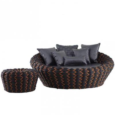 Chaise E Puff Munique Tricô Náutico Jardim Piscina Terra Cota