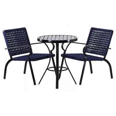 2 Cadeiras Corda Náutica E Mesa Tampo Ripado Trama Azul