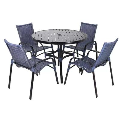 4 Cadeiras Emily E Mesa Roma Com Tampo Ripado Azul Dark