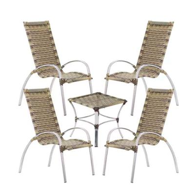 Jogo De 4 Cadeiras E Mesa Garden Em Alumínio Trama Capuccino