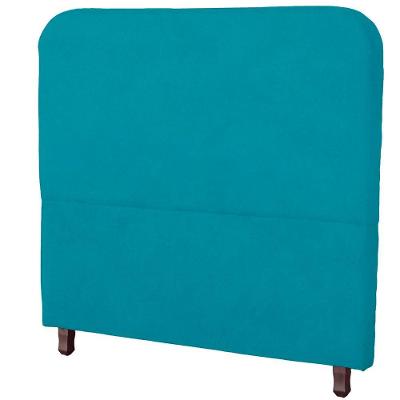 Cabeceira Casal Estofada Para Cama Box Lizza Veludo Cor Azul Claro