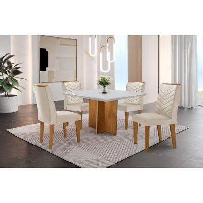 Conjunto Mesa Olímpia 90cm Em Mdf 4 Cadeiras Liz Moderna Vel.creme /off White/imbuia