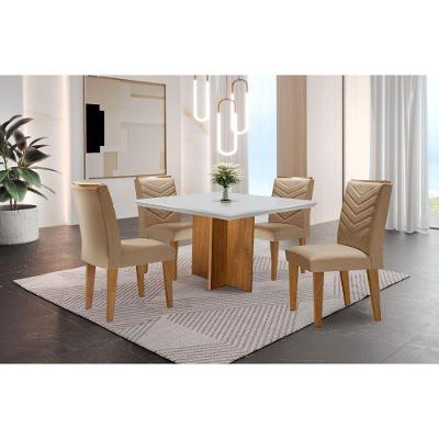 Conjunto Mesa Olímpia 90cm Em Mdf 4 Cadeiras Liz Moderna Turim / Off White / Imbuia