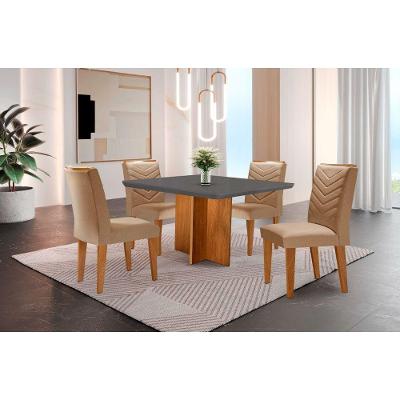 Conjunto Mesa Olímpia 90cm Tampo Em Mdf 4cad Liz Moderna Turim / Grafite / Imbuia