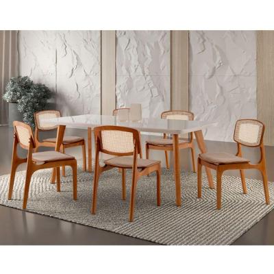Conjunto Mesa Malta 160cm 6 Cadeiras Malta Premium Moderna Linho Palha Off White Imbuia