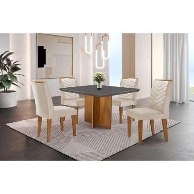 Conjunto Mesa Olímpia Em Mdf Com 4 Cadeiras Liz Moderna Veludo Creme/grafite/imbuia