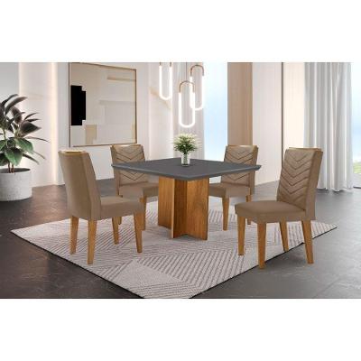 Conjunto Mesa Olímpia Em Mdf Com 4 Cadeiras Liz Moderna Vel. Capuccino Grafite Imbuia