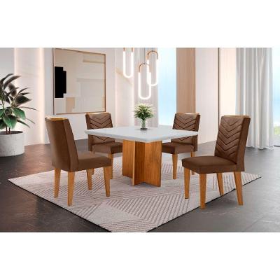 Conjunto Mesa Olímpia 90cm Tampo Mdf 4 Cadeiras Liz Moderna Vel. Marrom/off White/imbuia