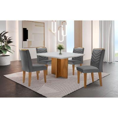 Conjunto Mesa Olímpia 90cm Em Mdf 4 Cadeiras Liz Moderna Lin.grafite/off White/imbuia