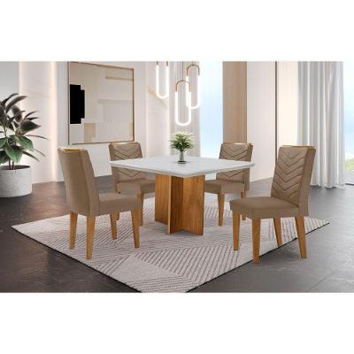 Conjunto Mesa Olímpia 90cm Em Mdf 4 Cadeiras Liz Moderna Vel. Capuccino Off White Imbuia