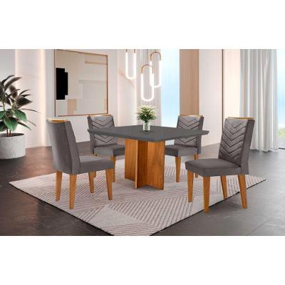 Conjunto Mesa Olímpia 90cm Tampo Em Mdf 4cad Liz Moderna Veludo Grafite E Imbuia