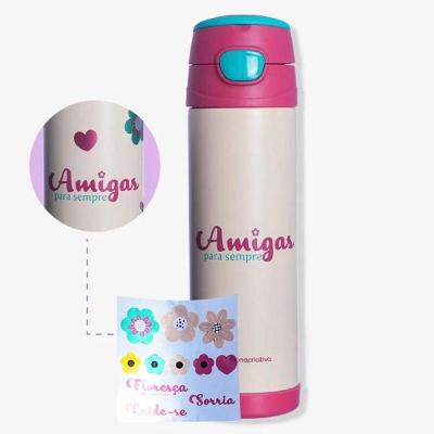 Garrafa Térmica Top Handle Com Adesivos Amigas Floral 500ml