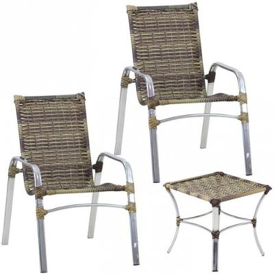 2 Cadeiras E Mesa Alumínio área Jardim Piscina Trama Origina Capuccino