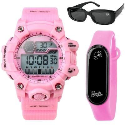 Relogio Prova Dagua Digital Infantil Rosa Led + Oculos Sol