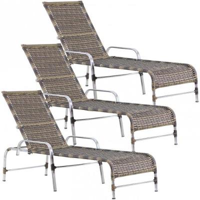 3 Espreguiçadeiras Catar Piscina Alumínio Trama Original Capuccino