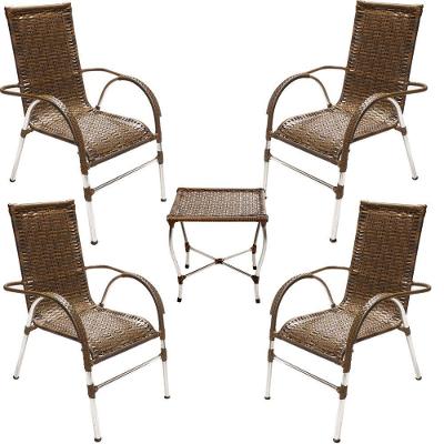 Conjunto De 4 Cadeiras E Mesa De Centro área Trama Original Preto