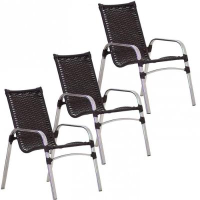 3 Cadeiras Emily Alumínio área Jardim Piscina Trama Original Preto