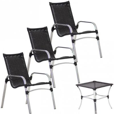3 Cadeiras E Mesa Alumínio Piscina área Jardim Trama Móveis Preto