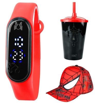 Relogio Infantil Prova Dagua Digital + Copo Esportivo Criança  Vermelho Combo Silicone Heroi