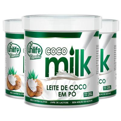 Kit 3 Coco Milk Unilife Leite De Coco Em Pó 200g