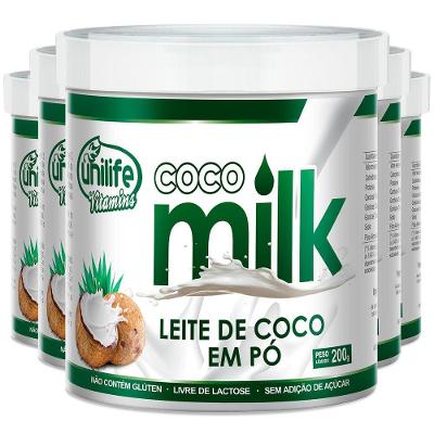 Kit 5 Coco Milk Unilife Leite De Coco Em Pó 200g